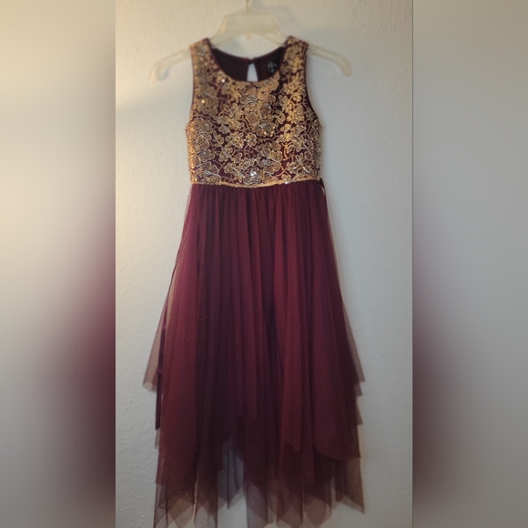 Burgundy Dress with Gold Sequin Floral Design New - Picture 1 of 5